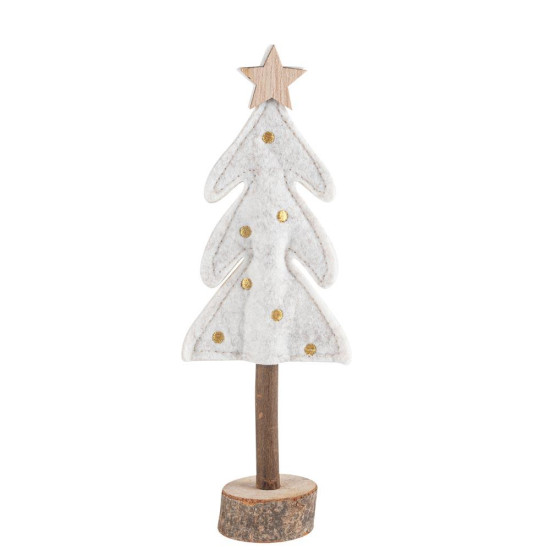 Beauty Home Δέντρο με Αστέρι σε Ξύλινη Βάση, Λευκή Τσόχα και Χρυσή Κεντητή Διακόσμηση 21 x 7,5 cm