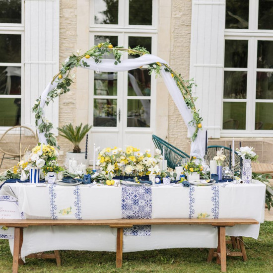 Beauty Home 8 Πιάτα Dolce Vita Χάρτινα Μπλε, Λευκό και Χρυσό Ø23