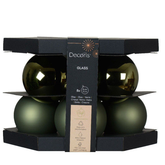 Beauty Home ΓΥΑΛΙΝΕΣ ΜΠΑΛΕΣ ΛΑΔΙ 8 CM ΣΕΤ 8 ΤΜΧ