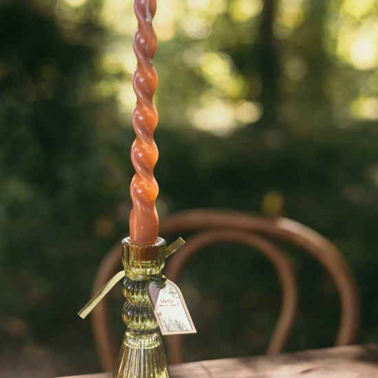 Beauty Home Κηροπήγιο γυάλινο Noah – Λαδί Ø6,5x15cm