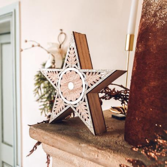 Beauty Home ΞΥΛΙΝΟ ΑΣΤΕΡΙ ΜΕ ΓΚΛΙΤΕΡ 22 x 22 x 4,5 cm