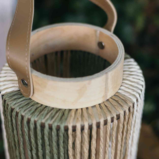 Beauty Home Φανάρι Simon Γυαλί, ξύλο και σπάγκος Μπεζ, κρεμ και β…