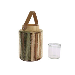 Beauty Home Φανάρι Simon Γυαλί, ξύλο και σπάγκος Μπεζ, κρεμ και β…