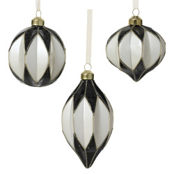 Beauty Home Γυάλινο Στολίδι Μαύρο / Λευκό Ø8 cm