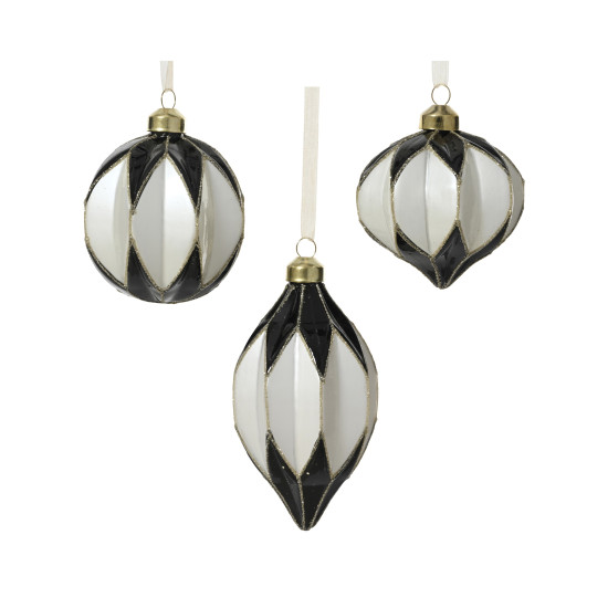 Beauty Home Γυάλινο Στολίδι Μαύρο / Λευκό Ø8 cm