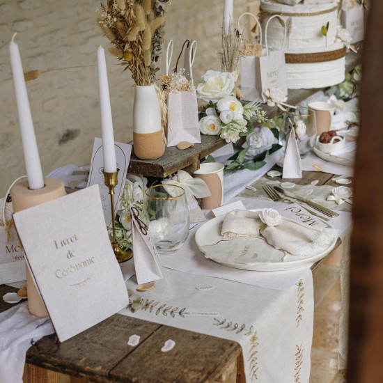 Beauty Home 10 Κάρτες χάρτινες menu με εφέ λινού με κορδόνι Μπεζ και χρυσό χαρτί 10 x 20 cm