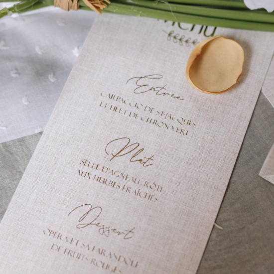 Beauty Home 10 Κάρτες χάρτινες menu με εφέ λινού με κορδόνι Μπεζ και χρυσό χαρτί 10 x 20 cm