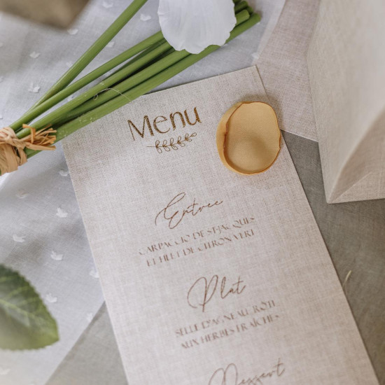Beauty Home 10 Κάρτες χάρτινες menu με εφέ λινού με κορδόνι Μπεζ και χρυσό χαρτί 10 x 20 cm