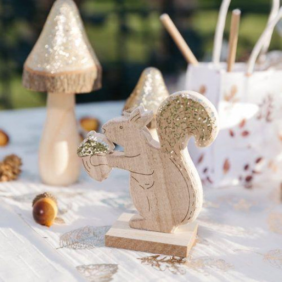 Beauty Home Σκίουρος ξύλινος με χρυσό γκλίτερ 10.5 x 11.7 cm