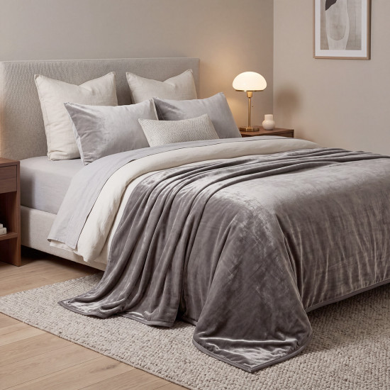 Beauty Home Κουβέρτα μονή Velora Art 12550 100% polyester super soft 550gsm 160x220 Γκρι