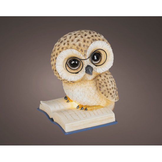 Beauty Home Φωτιζόμενη Κουκουβάγια LED Polyresin Καφέ 24.5 cm