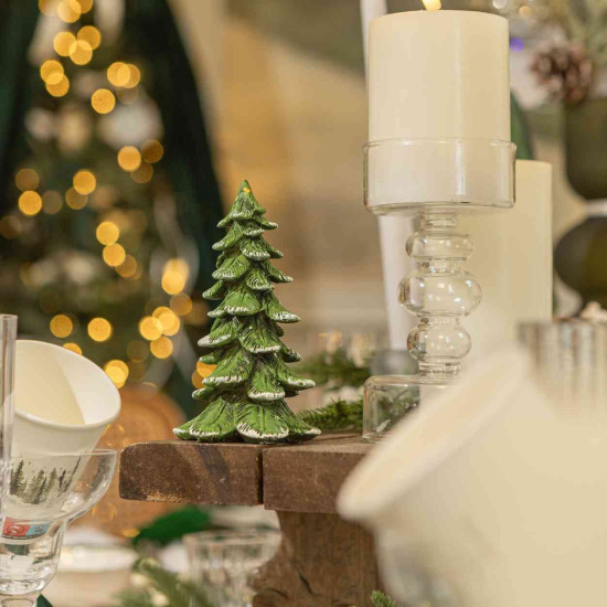 Beauty Home Χριστουγεννιάτικο Διακοσμητικό Χιονισμένο Δέντρο Ρητίνης Πράσινο / Λευκό Ø8 x 14 cm