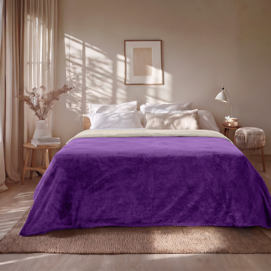 Beauty Home Κουβέρτα υπέρδιπλη διπλής όψεως Art 11601 Jacquard fleece 700gsm Fiesta Plus 220x240 Εκρού,Μωβ
