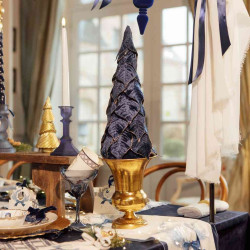 Beauty Home Χριστουγεννιάτικο Διακοσμητικό Δέντρο Βελούδινο Μπλε Σκούρο με Χρυσό Glitter Ø13 x 36,5 cm