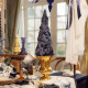 Beauty Home Χριστουγεννιάτικο Διακοσμητικό Δέντρο Βελούδινο Μπλε Σκούρο με Χρυσό Glitter Ø13 x 36,5 cm