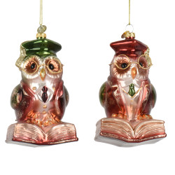 Beauty Home Στολίδι Κουκουβάγια Γυάλινη με Γυαλιά 13 cm  Μπορντό
