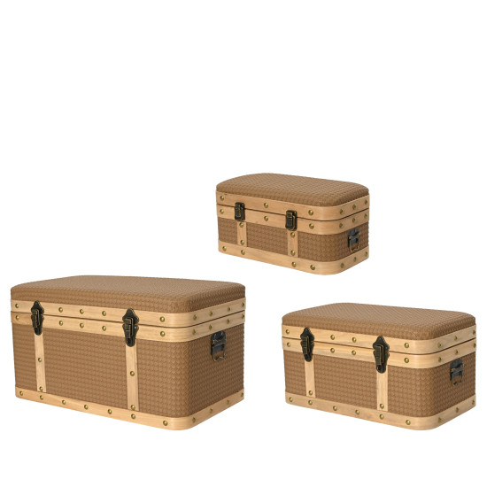 Beauty Home Διακοσμητικά Μπαούλα MDF Σετ 3 Τεμαχίων με Ξύλινο Τελείωμα και Μεταλλικό Κλείσιμο Ροζ