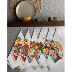 Ποτηρόπανα Κουζίνας Κρόσσι Εκρού, Λευκό  12τεμ.