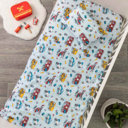 Σεντόνια Κούνιας Φανελένιο Σετ Πυροσβεστική Σιέλ  1τεμ.