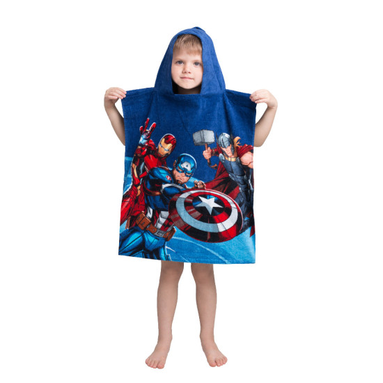 Παιδικό Πόντσο Βαμβακερό Βελούδινο Avengers 320gsm Μπλε  1τεμ.