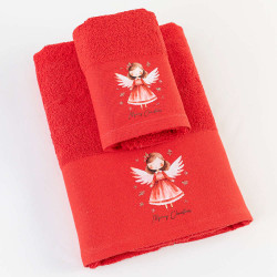 Πετσέτες Χριστουγεννιάτικες Σετ 2ΤΜΧ Αγγελάκι Κόκκινο Κόκκινο  1τεμ.
