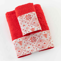 Πετσέτες Χριστουγεννιάτικες Σετ 2ΤΜΧ Feliz Κόκκινο Κόκκινο  1τεμ.