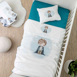 Κουβέρτα Πικέ Κούνιας Little King Λευκό-Πετρόλ  1τεμ.