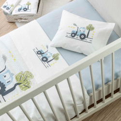 Σεντόνια Κούνιας Σετ Trucky Λευκό-Σιέλ  1τεμ. Σεντόνια Κούνιας Σετ Trucky Λευκό-Σιέλ  1τεμ.