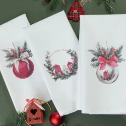 Ποτηρόπανα Κουζίνας Χριστουγεννιάτικα Christmas Ball Σετ 3ΤΜΧ Λευκό  1τεμ.