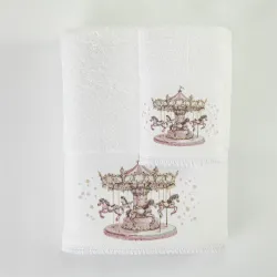 Πετσέτες Σετ 2ΤΜΧ Carousel Λευκό-Ροζ Λευκό-Ροζ  1τεμ.