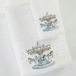 Πετσέτες Σετ 2ΤΜΧ Carousel Λευκό-Σιέλ Λευκό-Σιέλ 1τεμ. Πετσέτες Σετ 2ΤΜΧ Carousel Λευκό-Σιέλ Λευκό-Σιέλ 1τεμ.