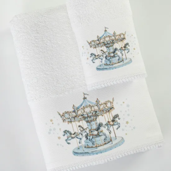 Πετσέτες Σετ 2ΤΜΧ Carousel Λευκό-Σιέλ Λευκό-Σιέλ  1τεμ.