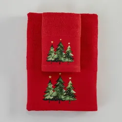 Πετσέτες Χριστουγεννιάτικες Σετ 2ΤΜΧ Fir Κόκκινο Κόκκινο  1τεμ.