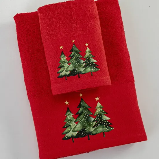 Πετσέτες Χριστουγεννιάτικες Σετ 2ΤΜΧ Fir Κόκκινο Κόκκινο  1τεμ.