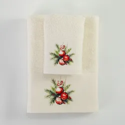 Πετσέτες Χριστουγεννιάτικες Σετ 2ΤΜΧ Ornaments Εκρού Εκρού  1τεμ.