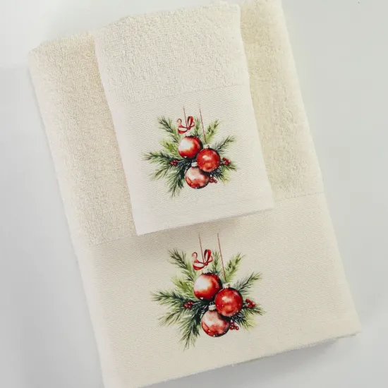 Πετσέτες Χριστουγεννιάτικες Σετ 2ΤΜΧ Ornaments Εκρού Εκρού  1τεμ.