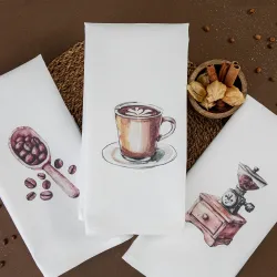 Ποτηρόπανα Κουζίνας Coffee Σετ 3ΤΜΧ Λευκό  1τεμ.