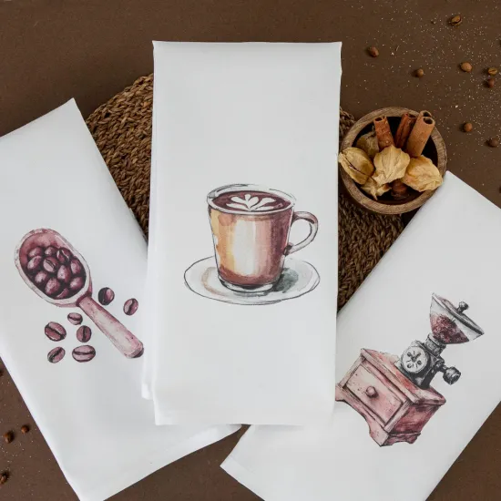 Ποτηρόπανα Κουζίνας Coffee Σετ 3ΤΜΧ Λευκό  1τεμ.