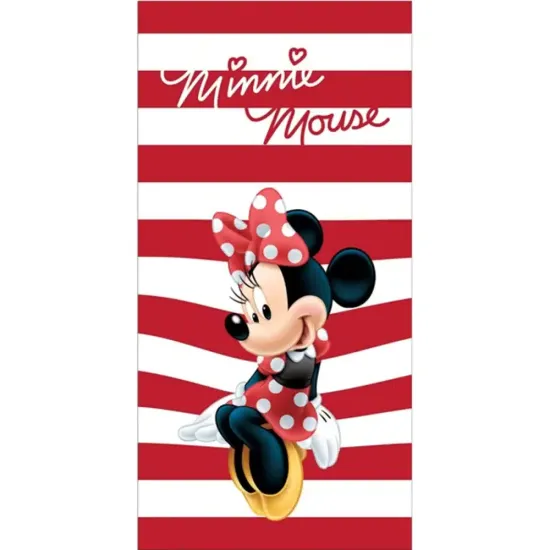 Πετσέτα Θαλάσσης Βαμβακερή Βελούδινη Striped Minnie Κόκκινο  1τεμ.