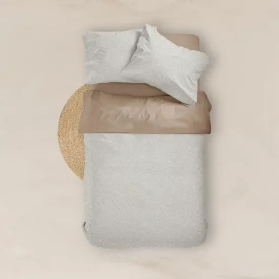 Σεντόνια Εμπριμέ Σετ Margot Υπέρδιπλα Με Λάστιχο Μπεζ  1τεμ.