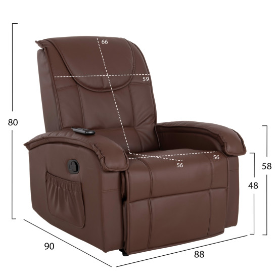 Πολυθρονα relax με μηχανισμο massage rocca hm0026.03 pu καφε σκουρο 80x96x97 εκ. **