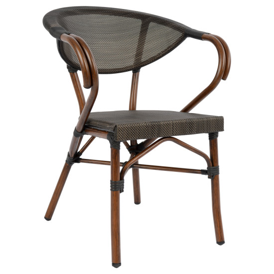 Πολυθρονα αλουμινιου clay bamboo look καφε με textline hm5025 60,5x59x81 cm **