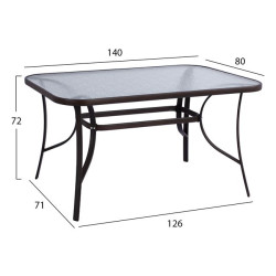 Τραπεζι bruno 140χ80χ72υεκ. καφε μεταλλικο με γυαλινη επιφανεια hm5106.02 **