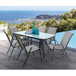 Σετ τραπεζαρια γκρι  μεταλλικη 7τμχ με 6καρεκλεσ και τραπεζι 160χ90 hm5206.01 **
