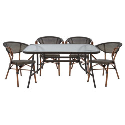 Σετ τραπεζαρια 5τμχ 140x80 & 4 πολυθρονεσ bamboo look καφε **