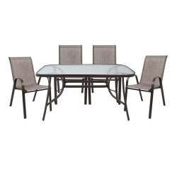 Σετ τραπεζαριασ εξ.χωρου 5τμχ hm5200.02 με 4 καρεκλεσ & τραπεζι 140χ80--καφε **