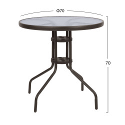 Τραπεζι lima φ70χ70υεκ. μεταλλικο καφε με γυαλινη επιφανεια hm5146.02 **