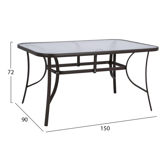 Τραπεζι bruno 150x90χ72υεκ. καφε μεταλλικο με γυαλινη επιφανεια hm5145.02 **