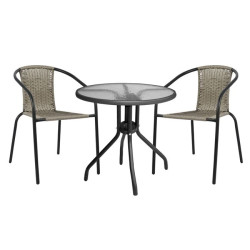 Σετ τραπεζαριασ 3τμχ με τραπεζι φ70 & καρεκλεσ camel γκρι hm5180.01 **