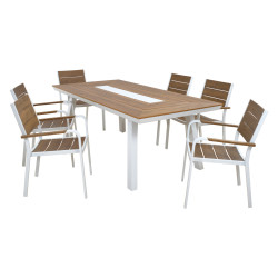 Σετ τραπεζαριασ taber hm10738.01 τραπεζι & 6 πολυθρονεσ-αλουμινιο & polywood-λευκο **